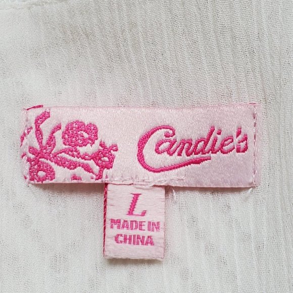 Candie's Cream Layered Chevron Lace Layered Sleeveless Top, Size L - Picture 8 of 10